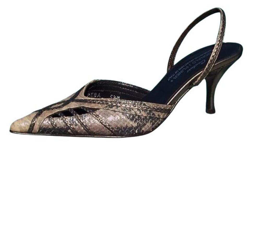 Donald Pliner Sand Black Hand Painted Cobra Leather Shoe Sling Back NWT $265 5.5